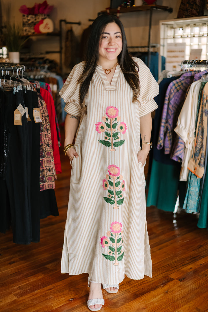 Striped Midi Floral Dress