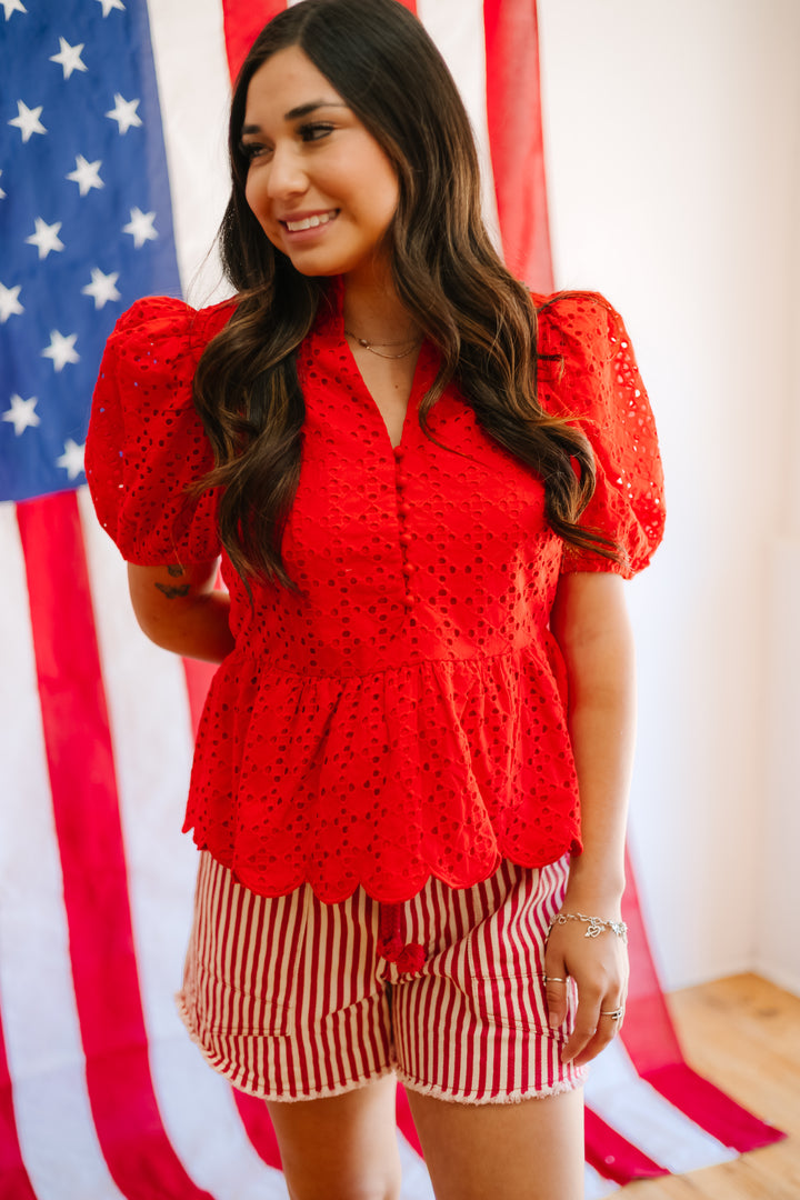 Short Sleeve Eyelet Top