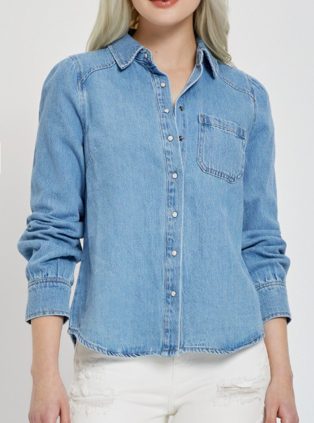 Shirring Sleeve Denim Shirt