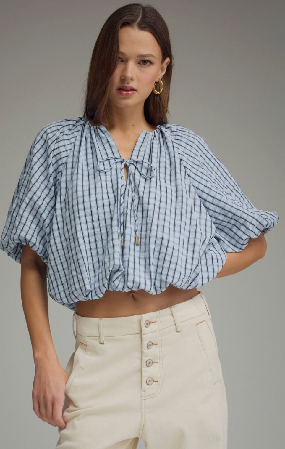 Plaid Bubble Waist Tie Top