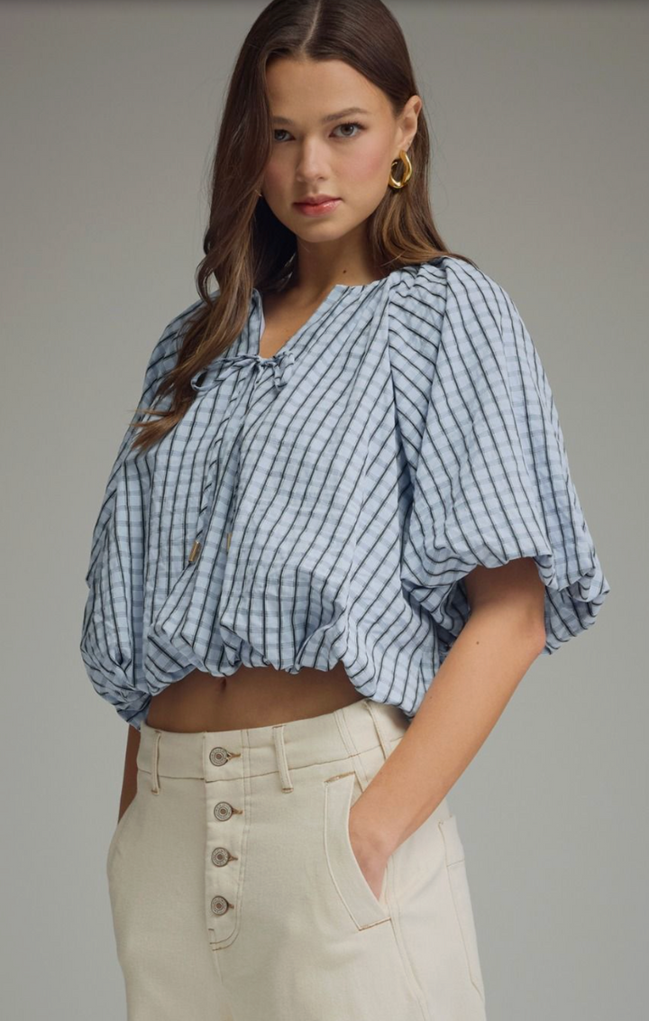 Plaid Bubble Waist Tie Top