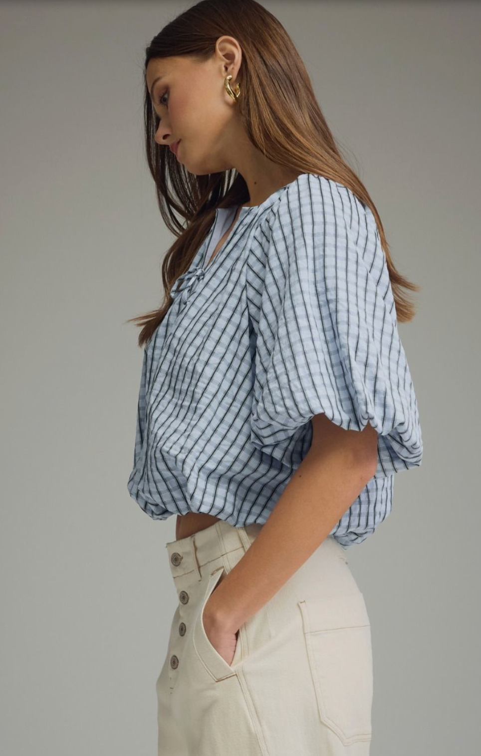 Plaid Bubble Waist Tie Top