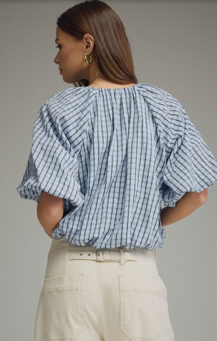 Plaid Bubble Waist Tie Top