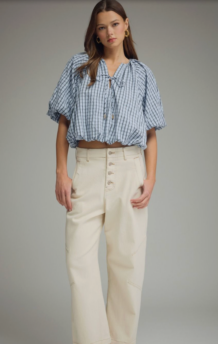 Plaid Bubble Waist Tie Top