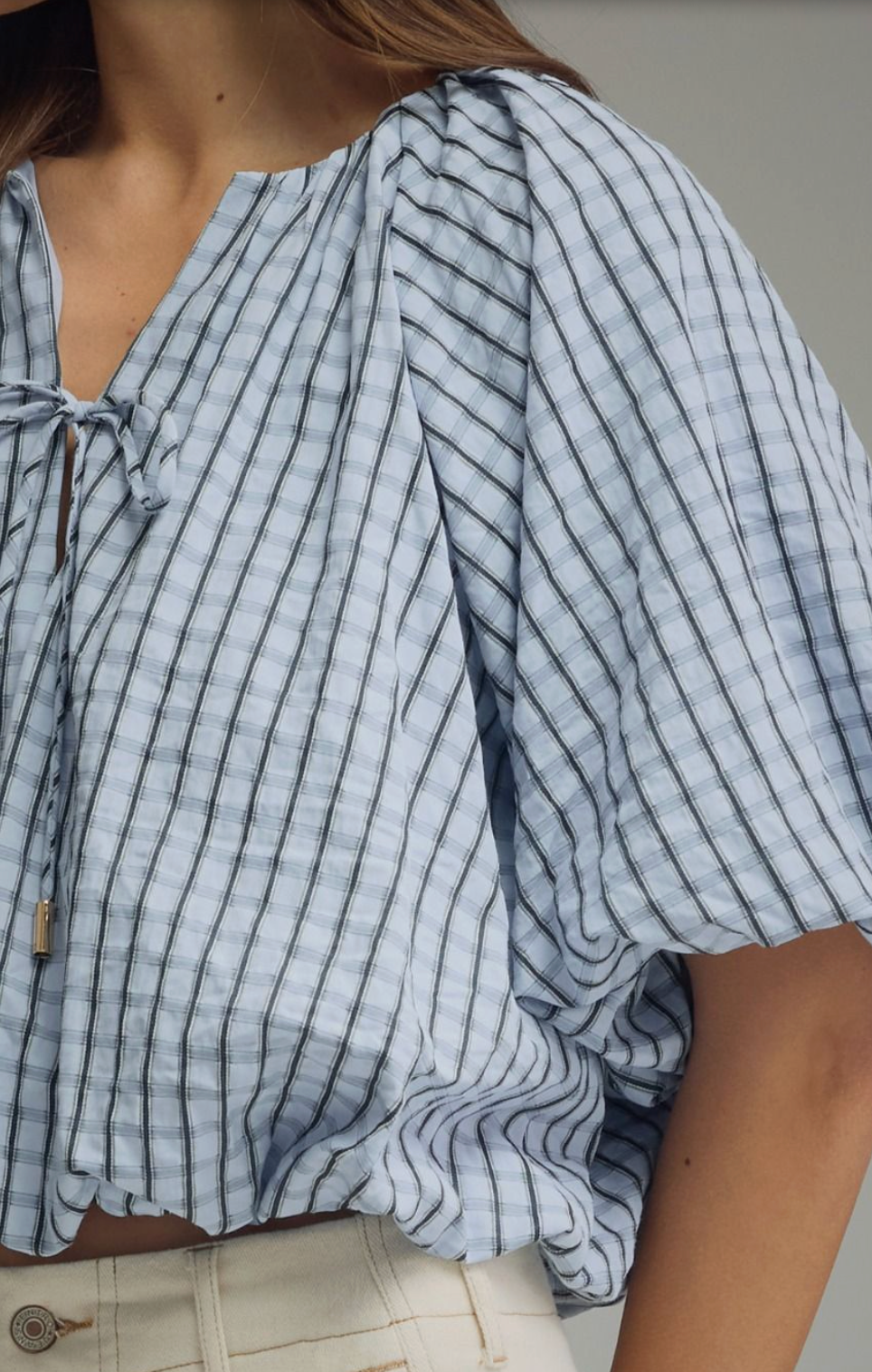 Plaid Bubble Waist Tie Top