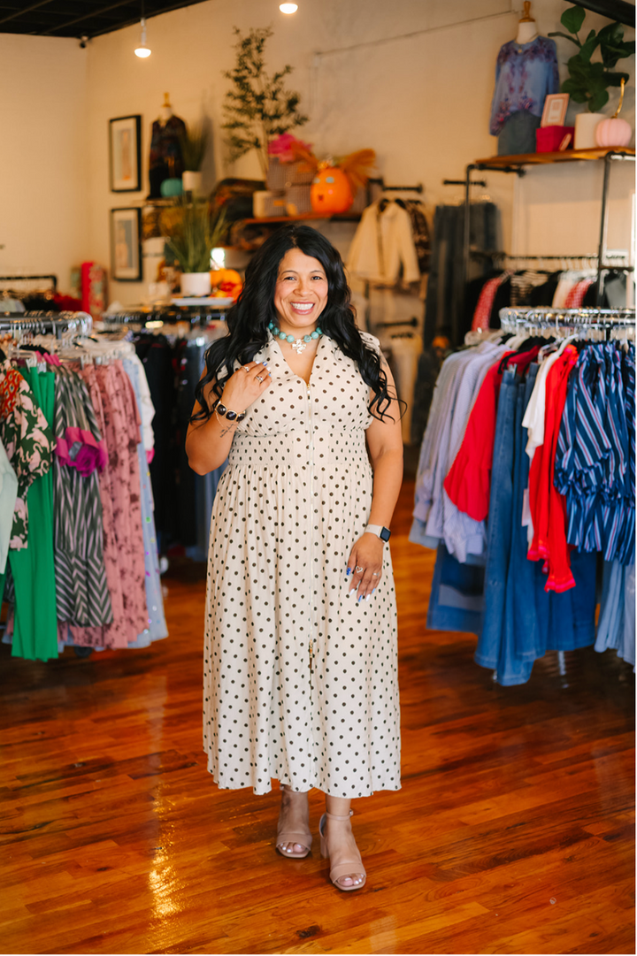 Sleeveless Zipper Polka Dot Dress