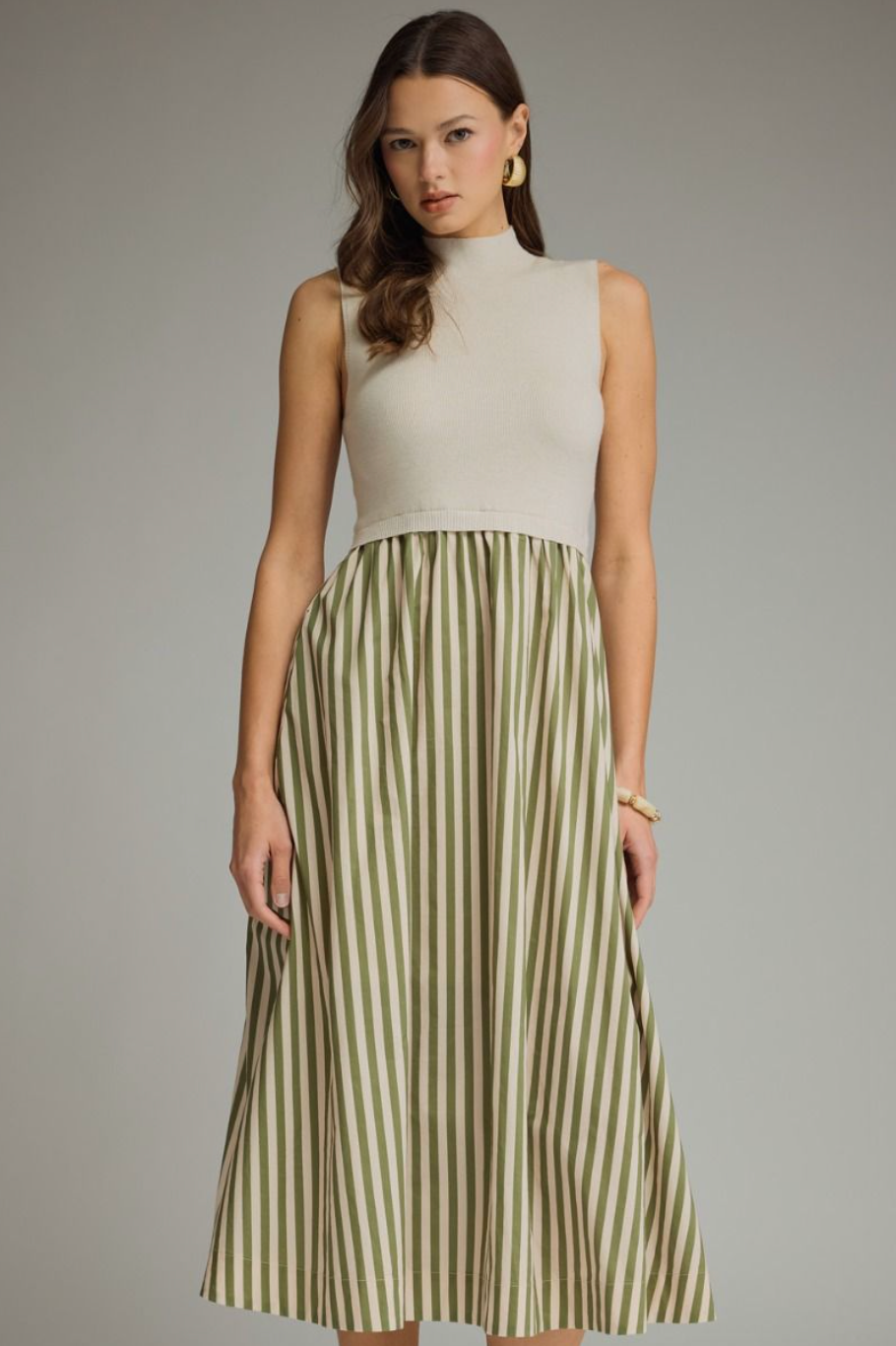 Solid Mock Neck Midi Dress