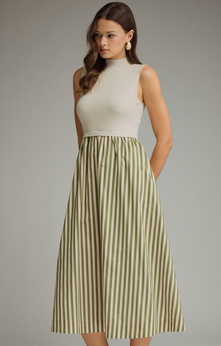 Solid Mock Neck Midi Dress