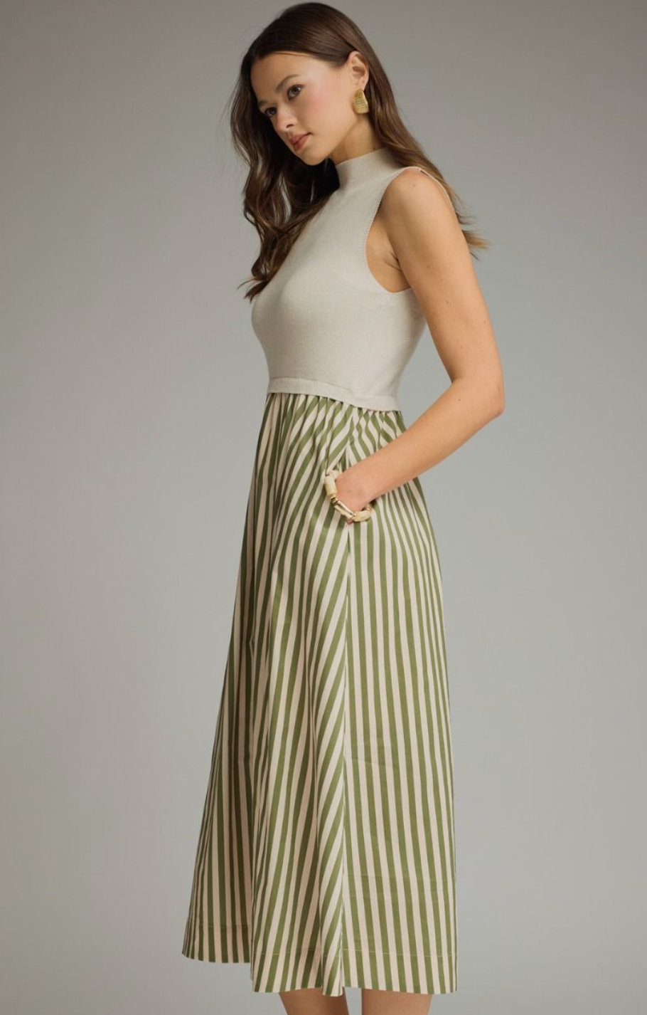 Solid Mock Neck Midi Dress