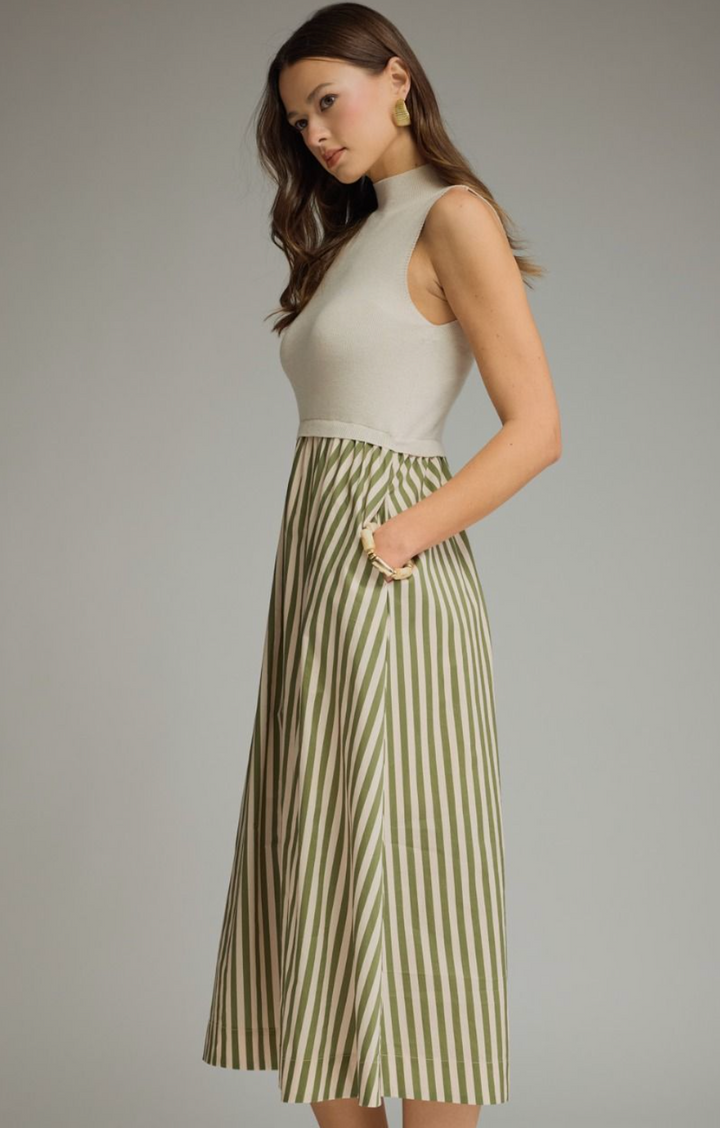 Solid Mock Neck Midi Dress