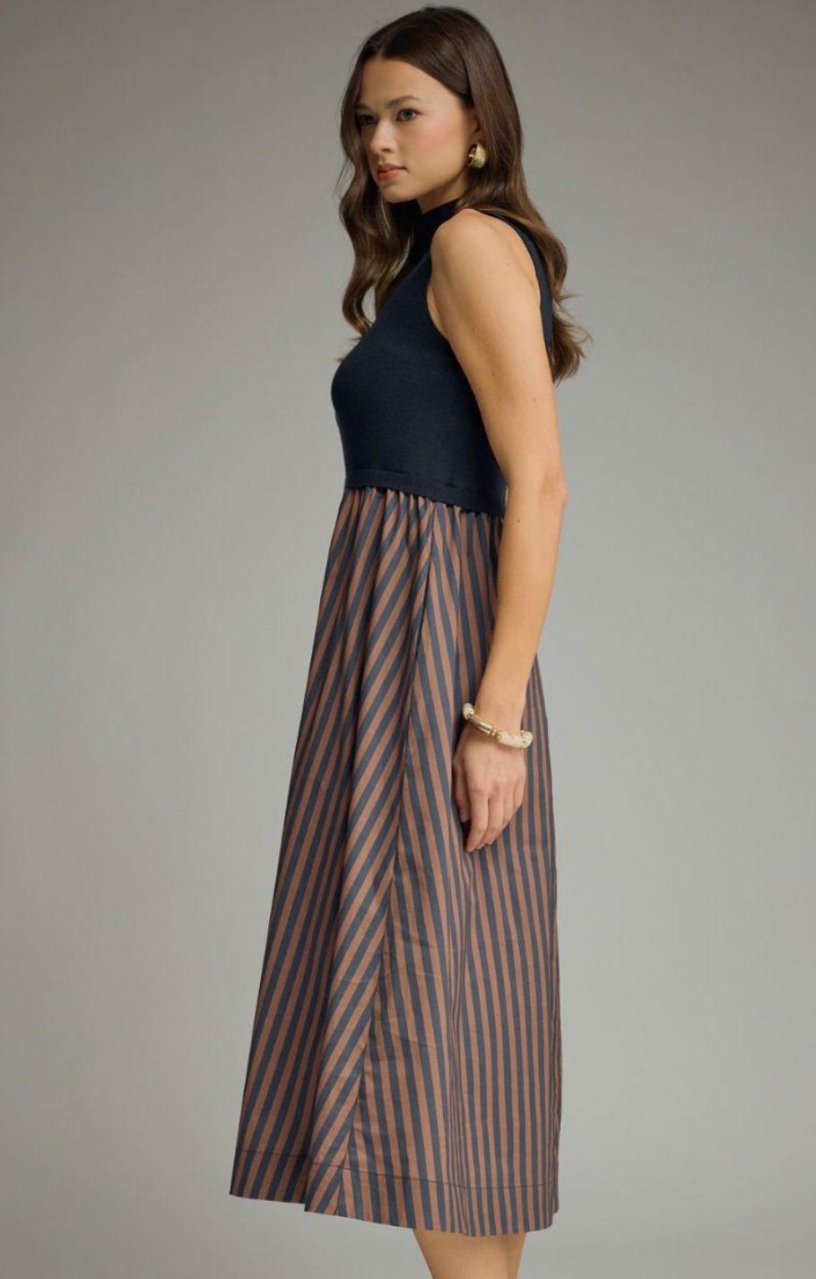 Solid Mock Neck Midi Dress