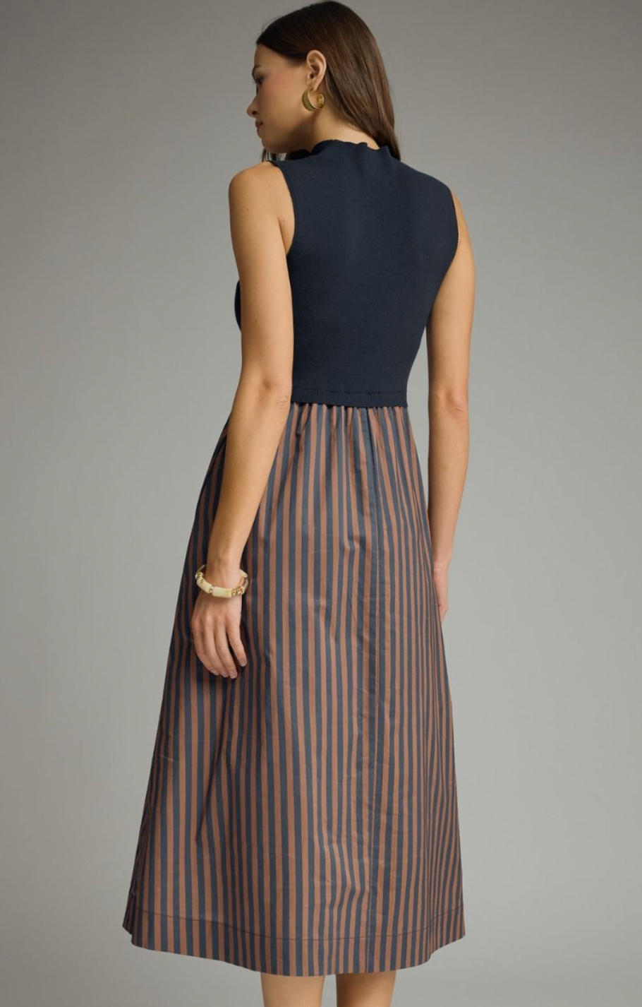 Solid Mock Neck Midi Dress