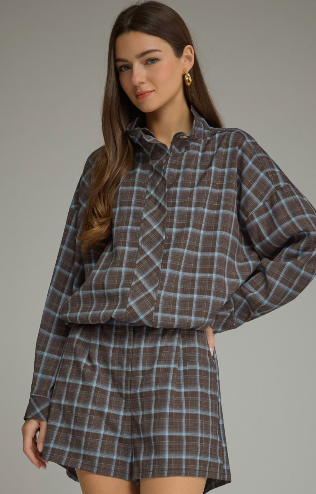 Plaid Zip Up Jacket