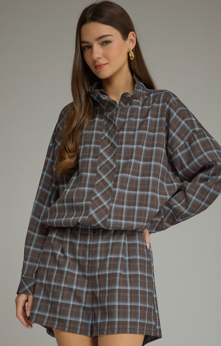 Plaid Zip Up Jacket