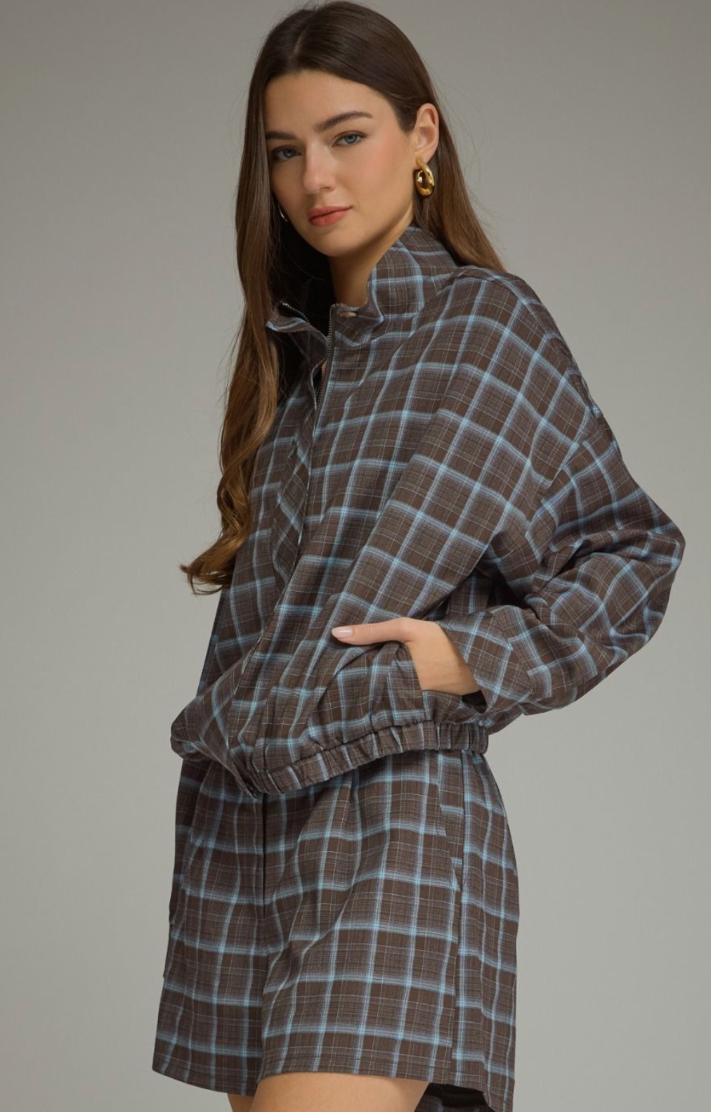 Plaid Zip Up Jacket