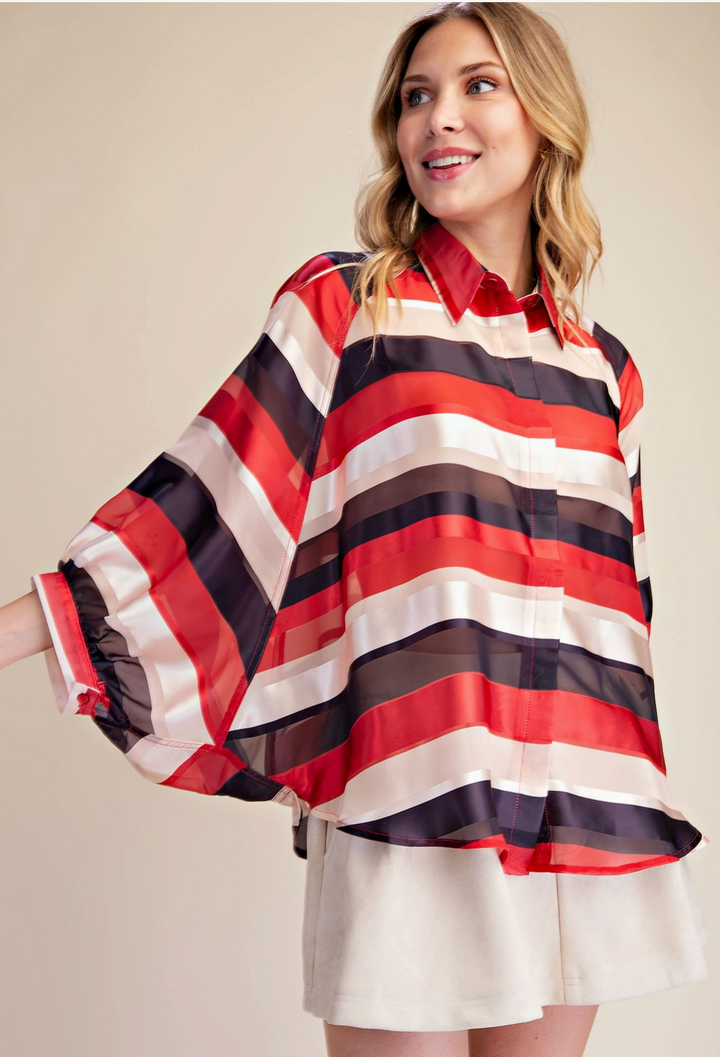 Stripe Ballon Sleeve Shirt