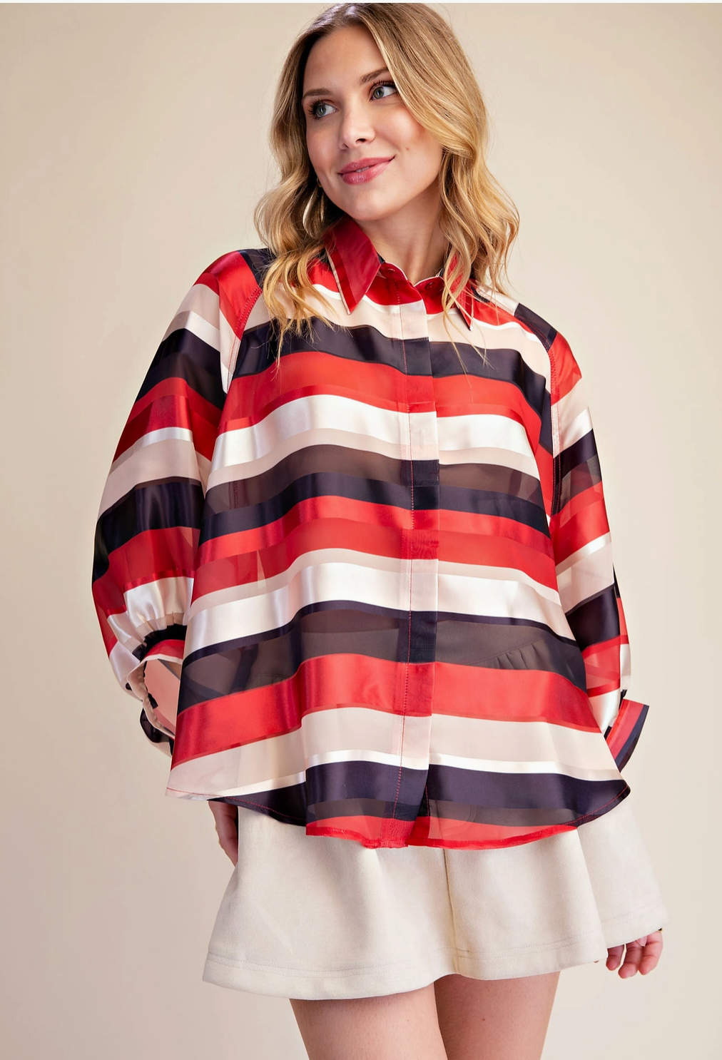 Stripe Ballon Sleeve Shirt