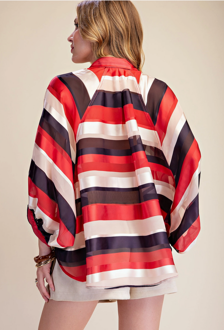 Stripe Ballon Sleeve Shirt
