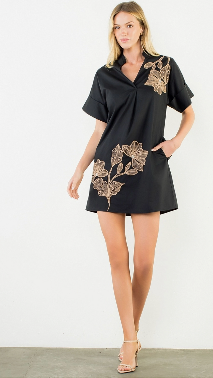 Embroidery Floral Collared Dress