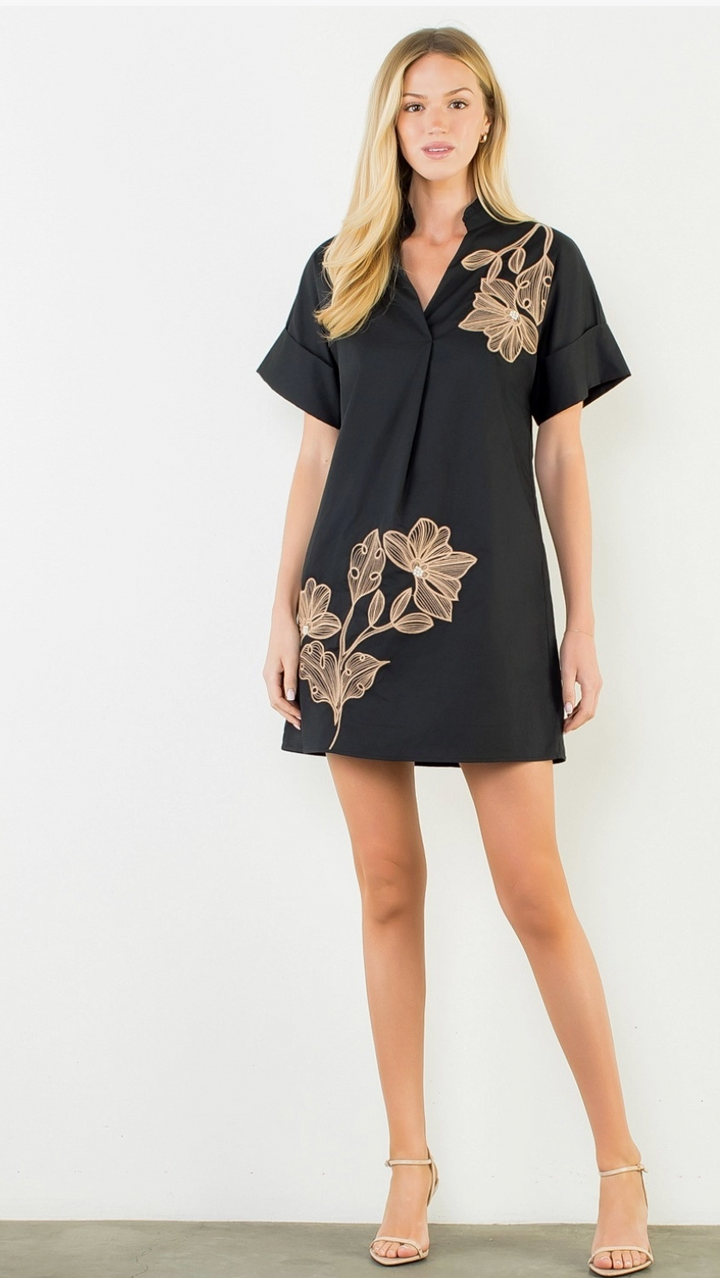 Embroidery Floral Collared Dress