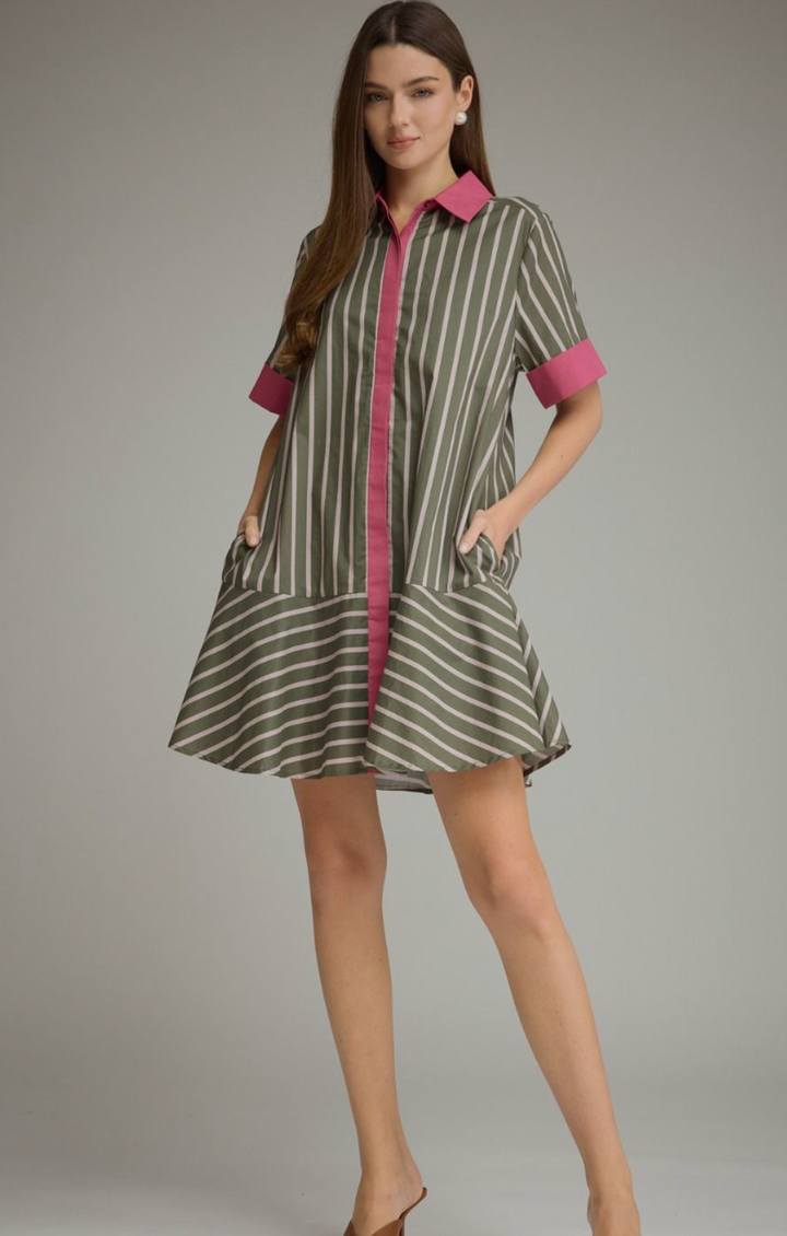 Stripe short sleeve mini dress
