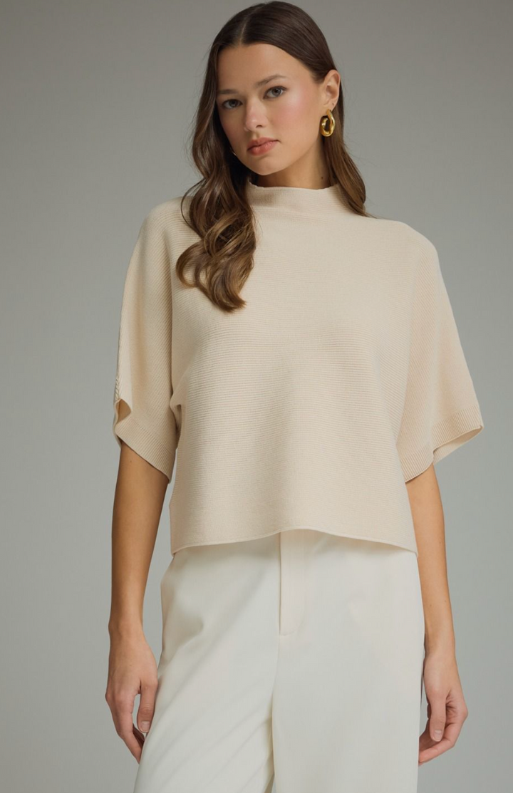Solid mock neck short sleeve sweater