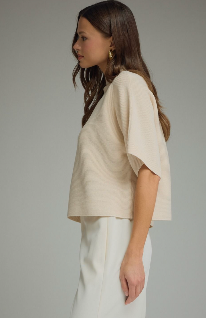 Solid mock neck short sleeve sweater