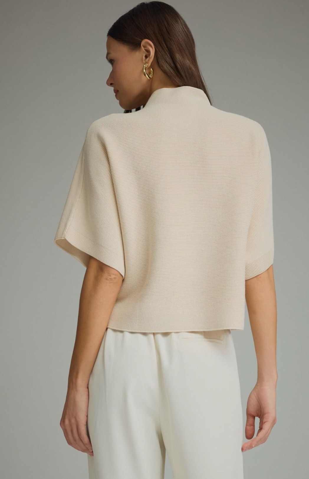 Solid mock neck short sleeve sweater