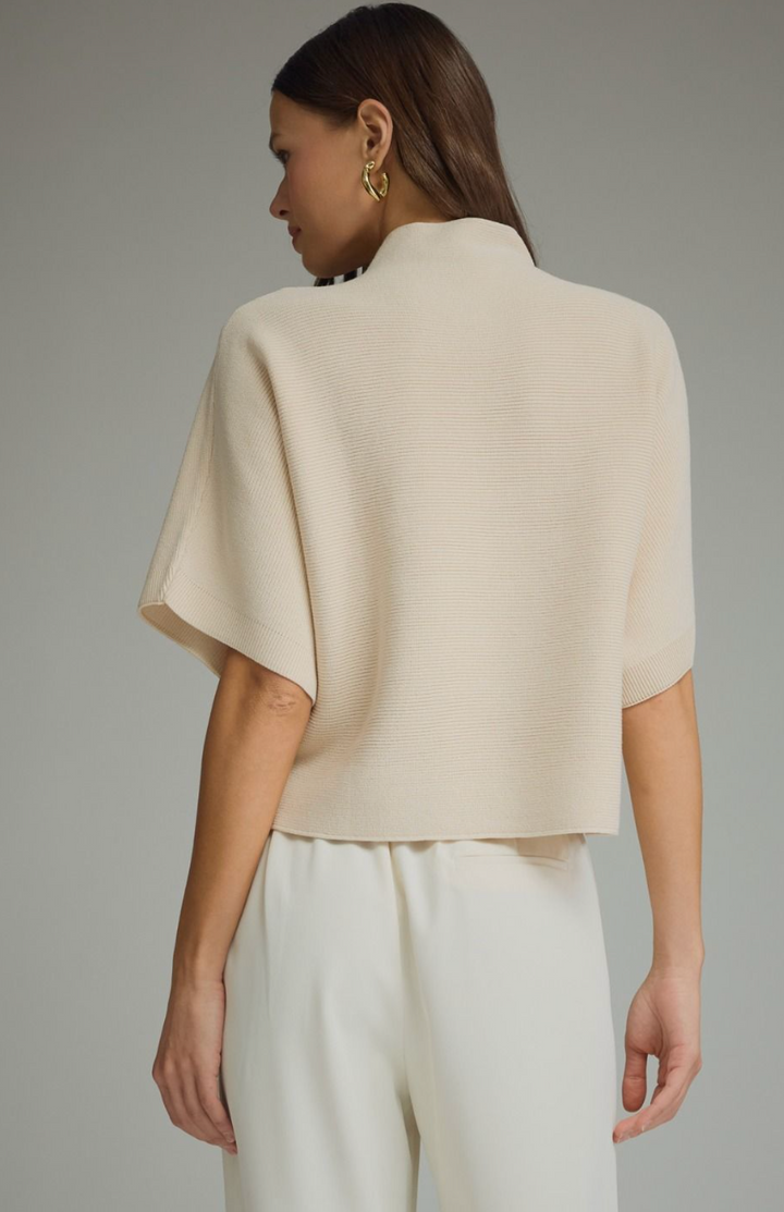 Solid mock neck short sleeve sweater