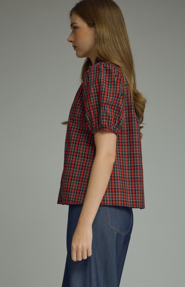 Plaid Puff Sleeve Top