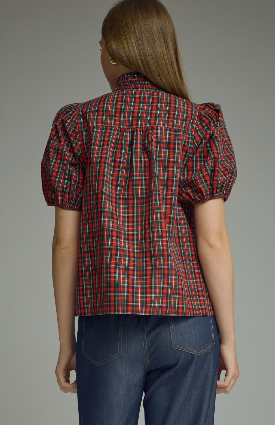 Plaid Puff Sleeve Top