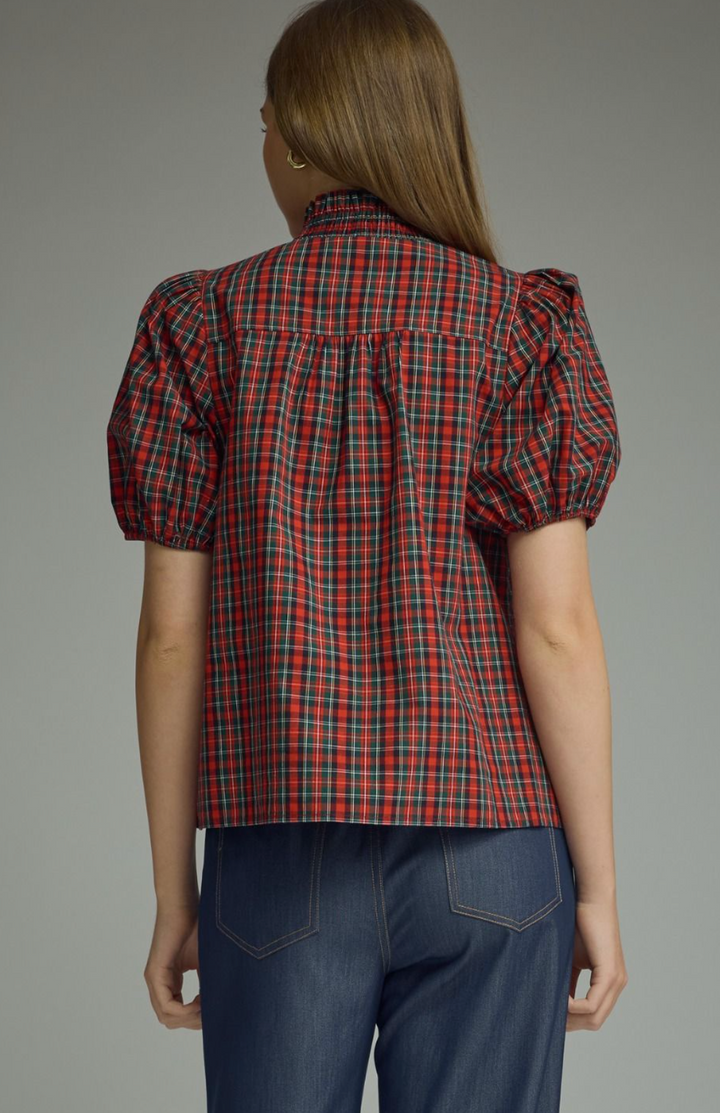 Plaid Puff Sleeve Top