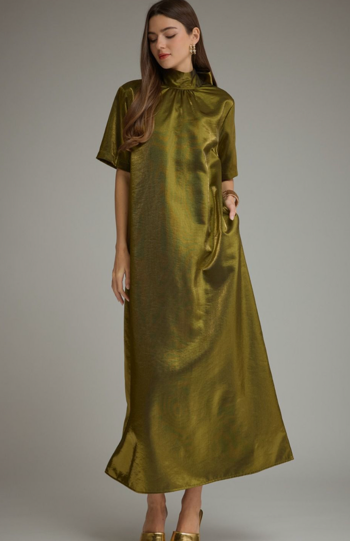 Satin Maxi Dress With High Neckline