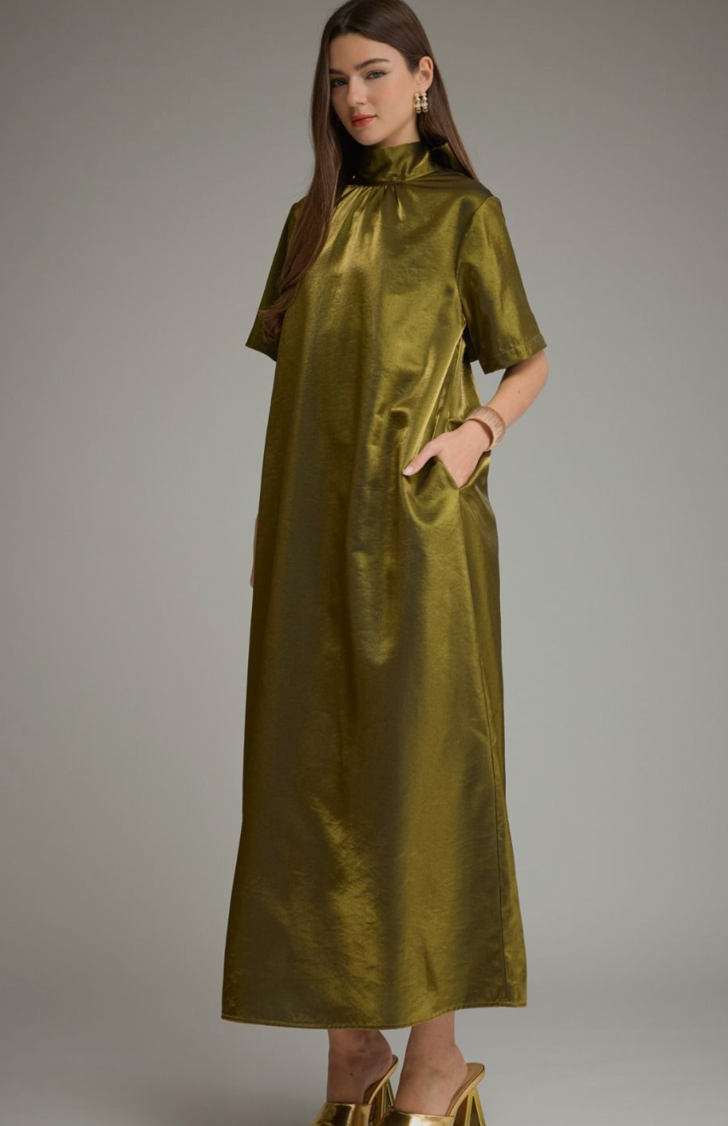 Satin Maxi Dress With High Neckline