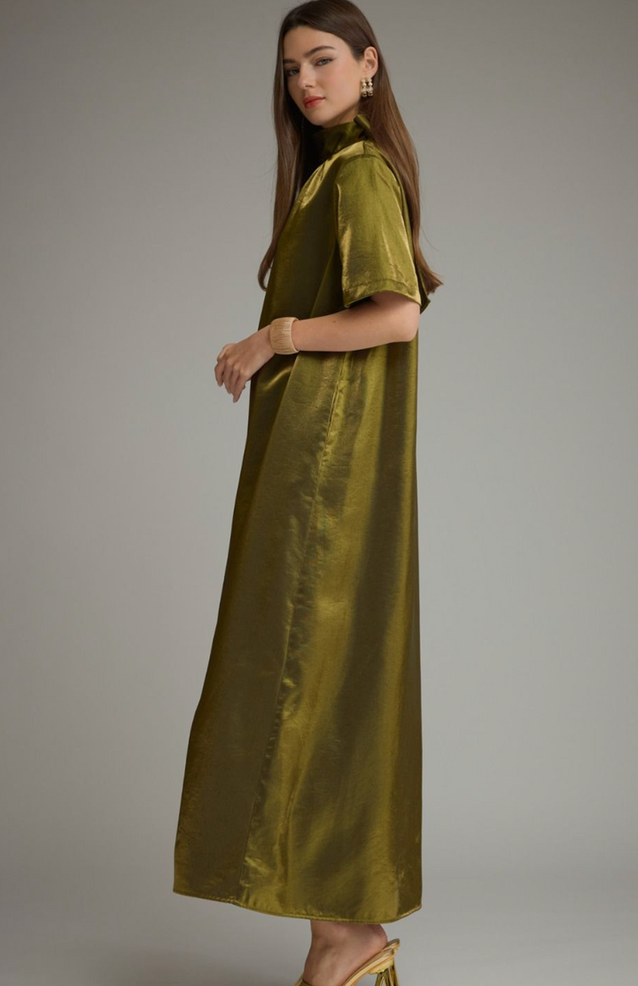 Satin Maxi Dress With High Neckline