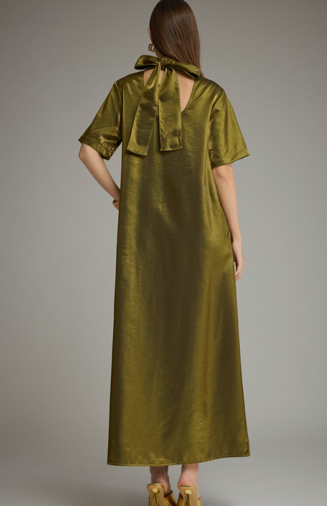 Satin Maxi Dress With High Neckline