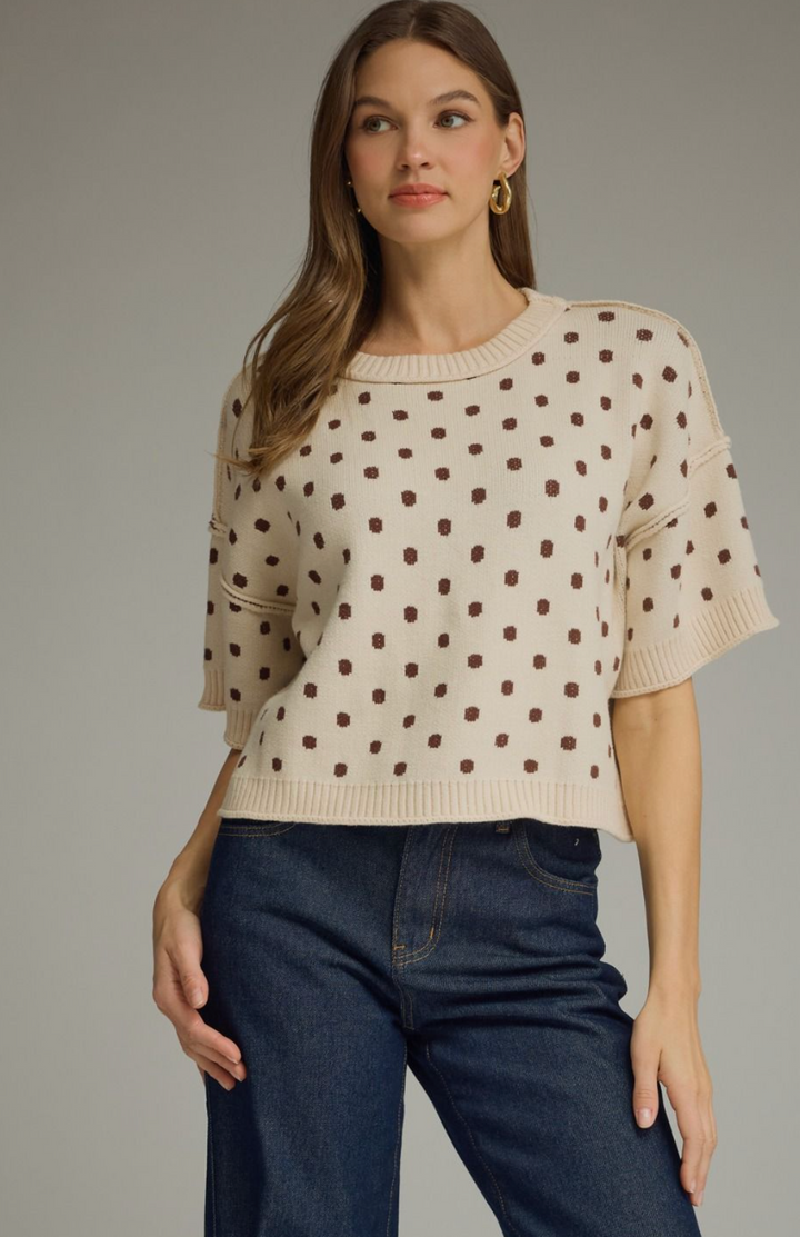 Polka Dot Short Sleeve Sweater