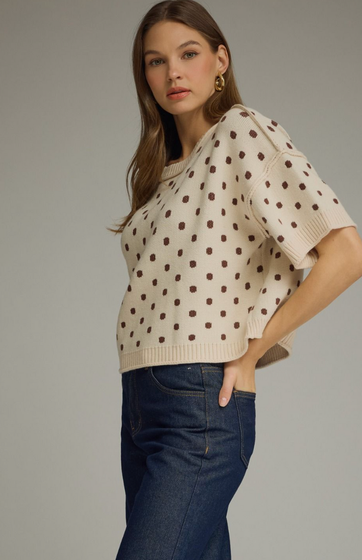 Polka Dot Short Sleeve Sweater