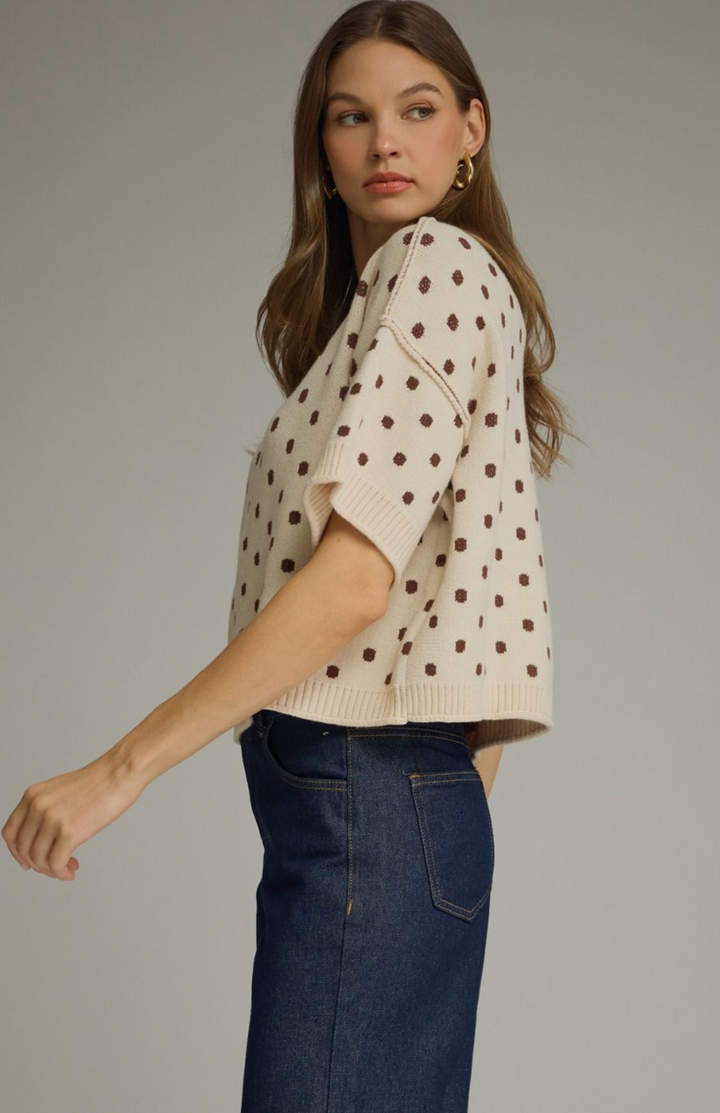 Polka Dot Short Sleeve Sweater