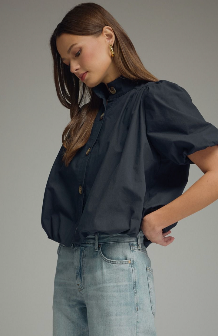 Bubble Hem High Neck Top