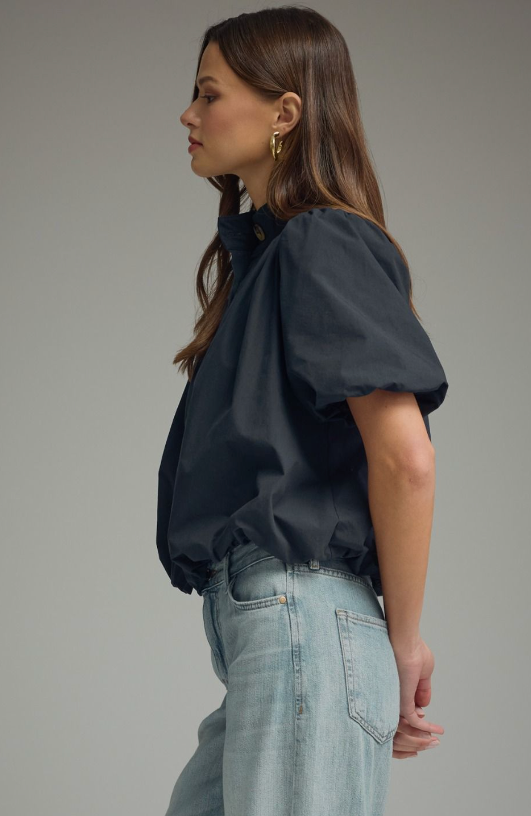 Bubble Hem High Neck Top