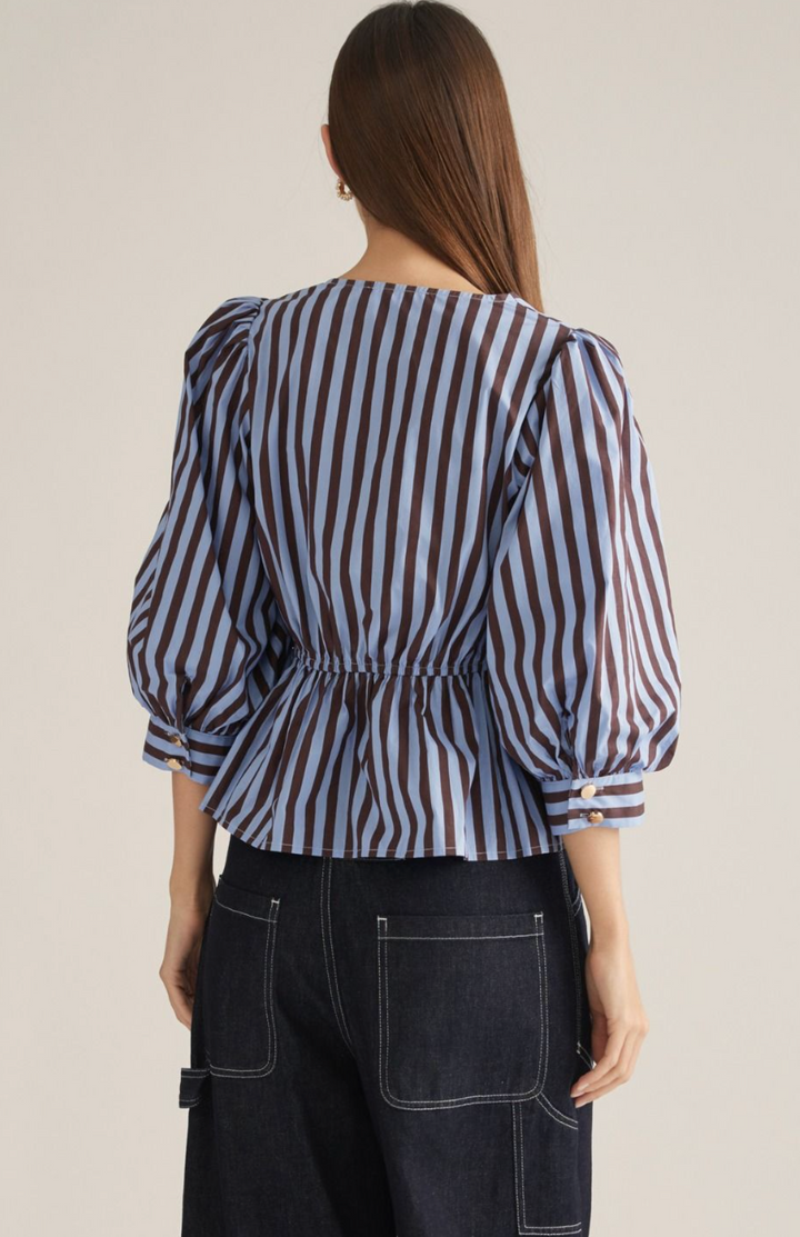 Stripe 3/4 Sleeve Peplum Hem Top