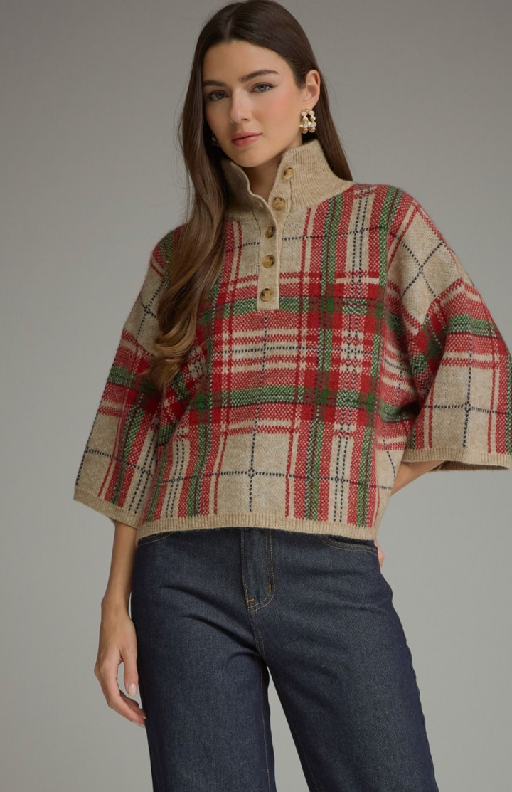 Plaid Stand Collar Sweater