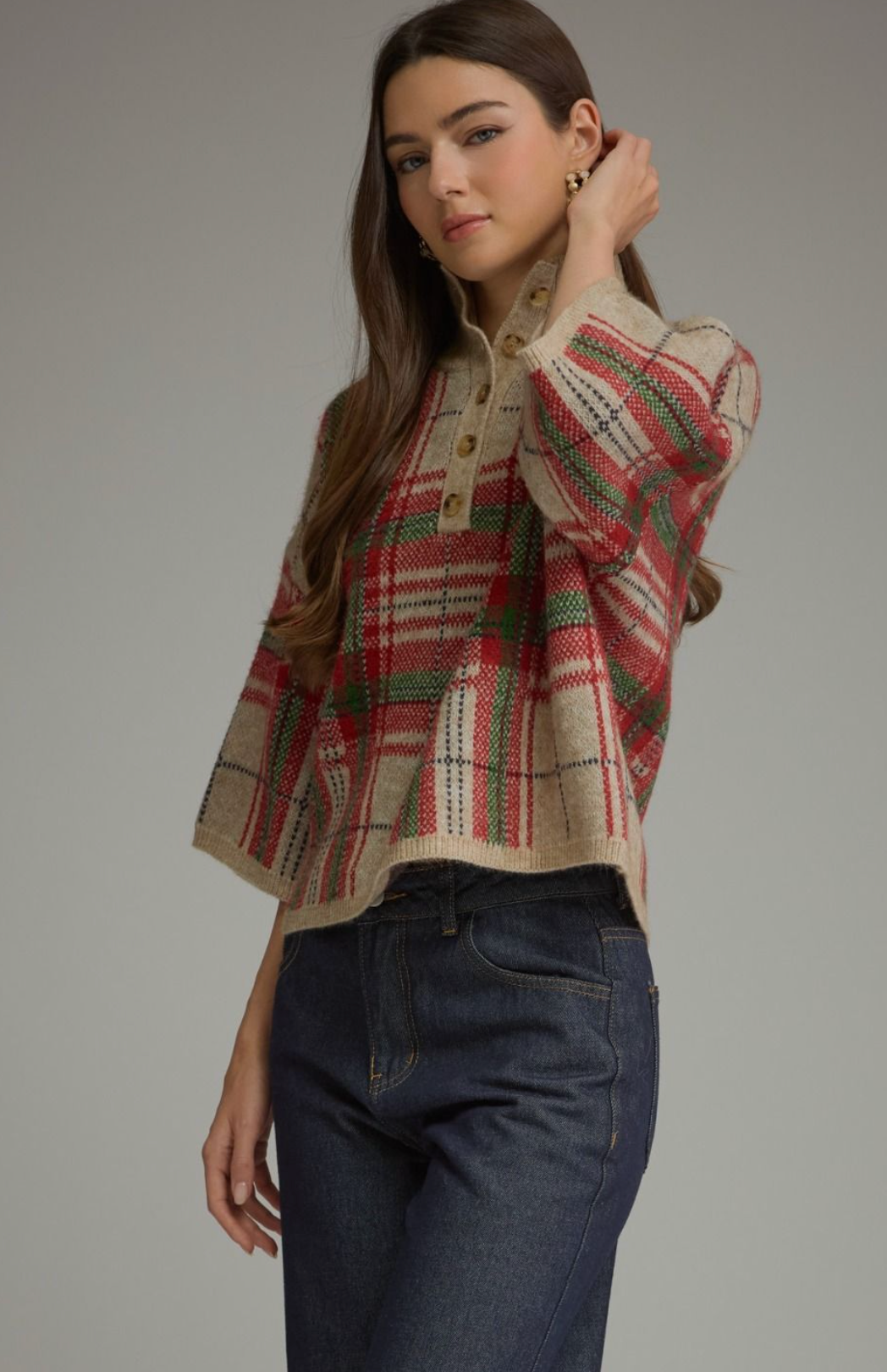 Plaid Stand Collar Sweater