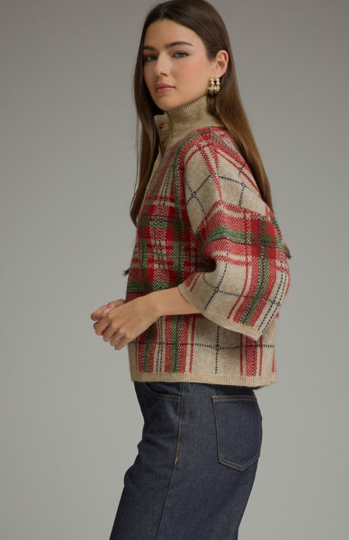 Plaid Stand Collar Sweater