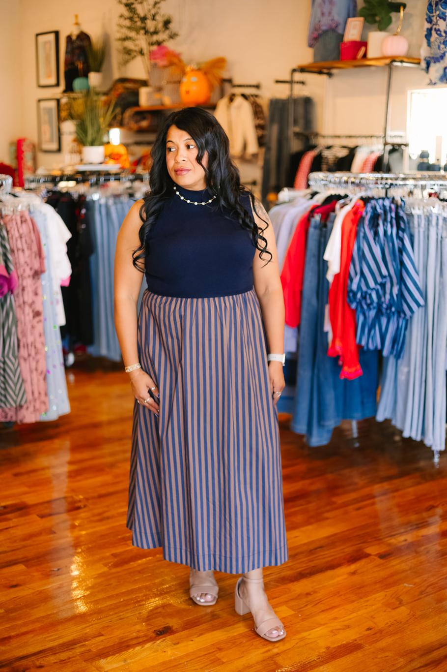 Solid Mock Neck Midi Dress