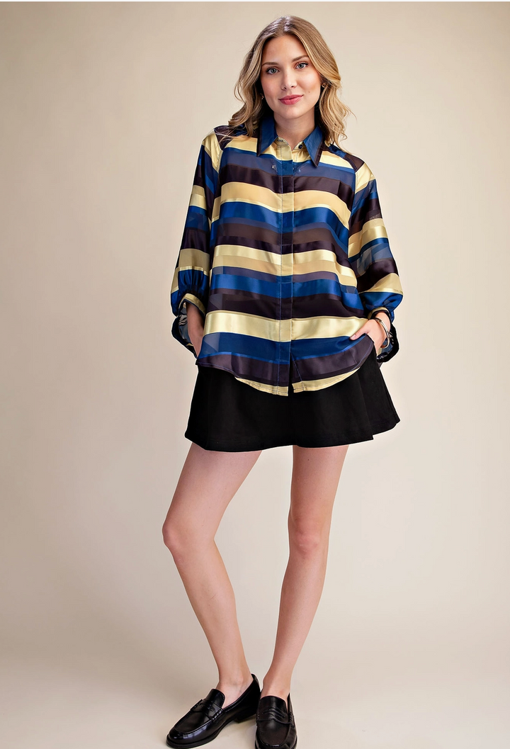 Stripe Ballon Sleeve Shirt