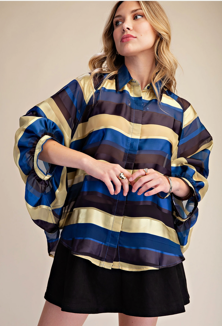 Stripe Ballon Sleeve Shirt