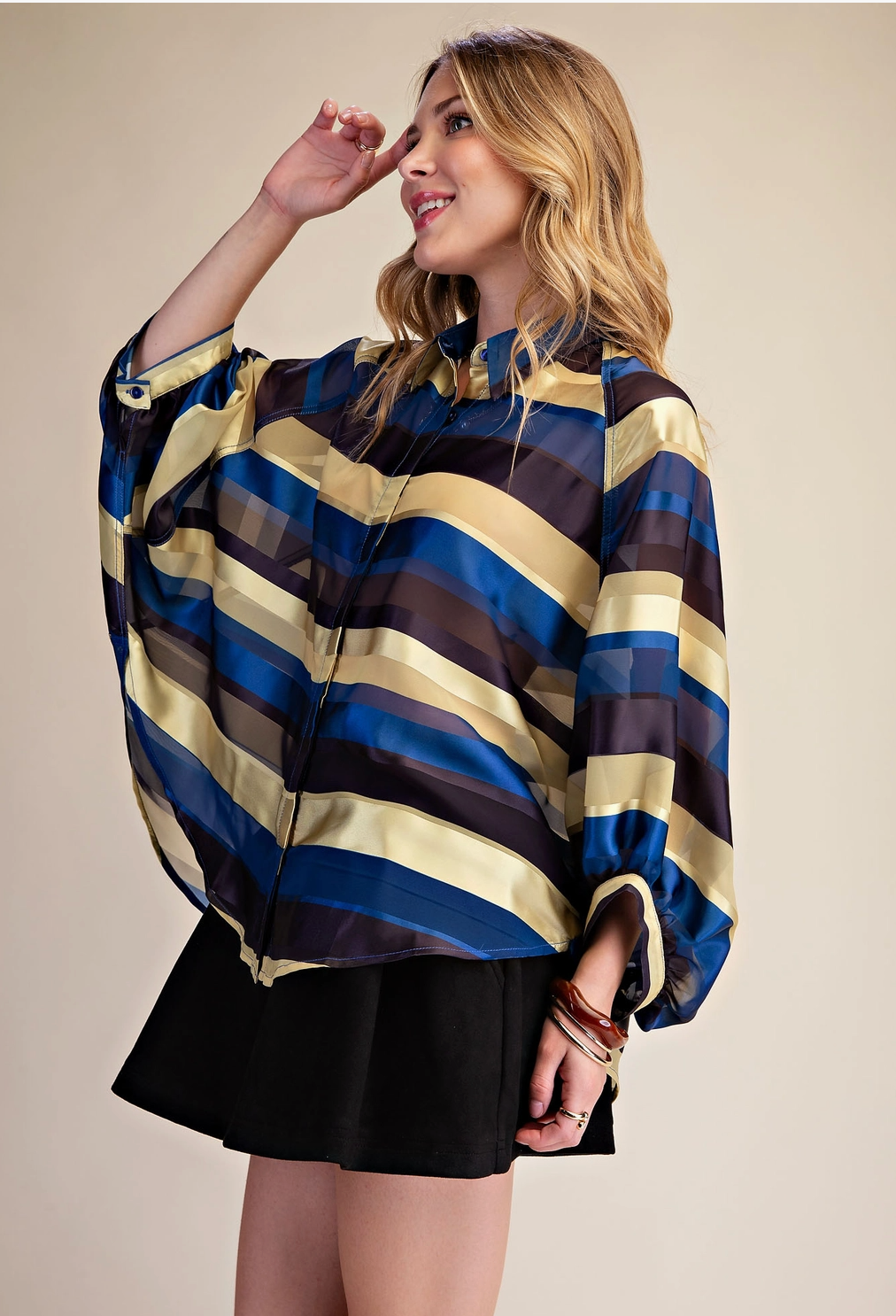 Stripe Ballon Sleeve Shirt