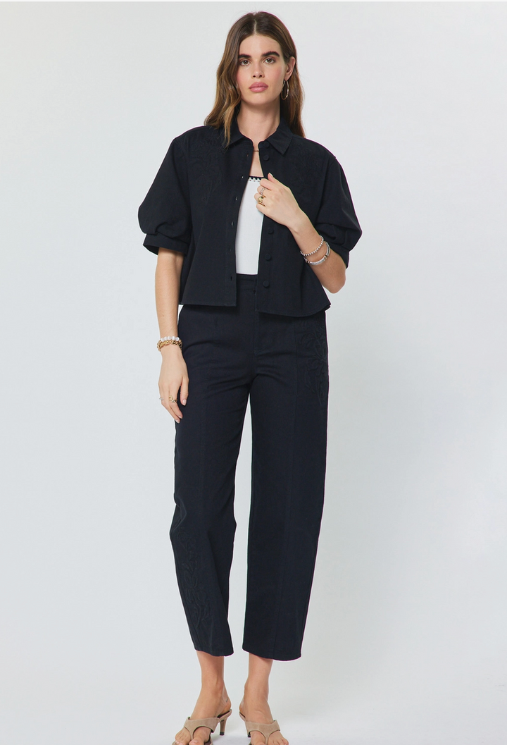 Embroidered Button Front Cropped Jacket